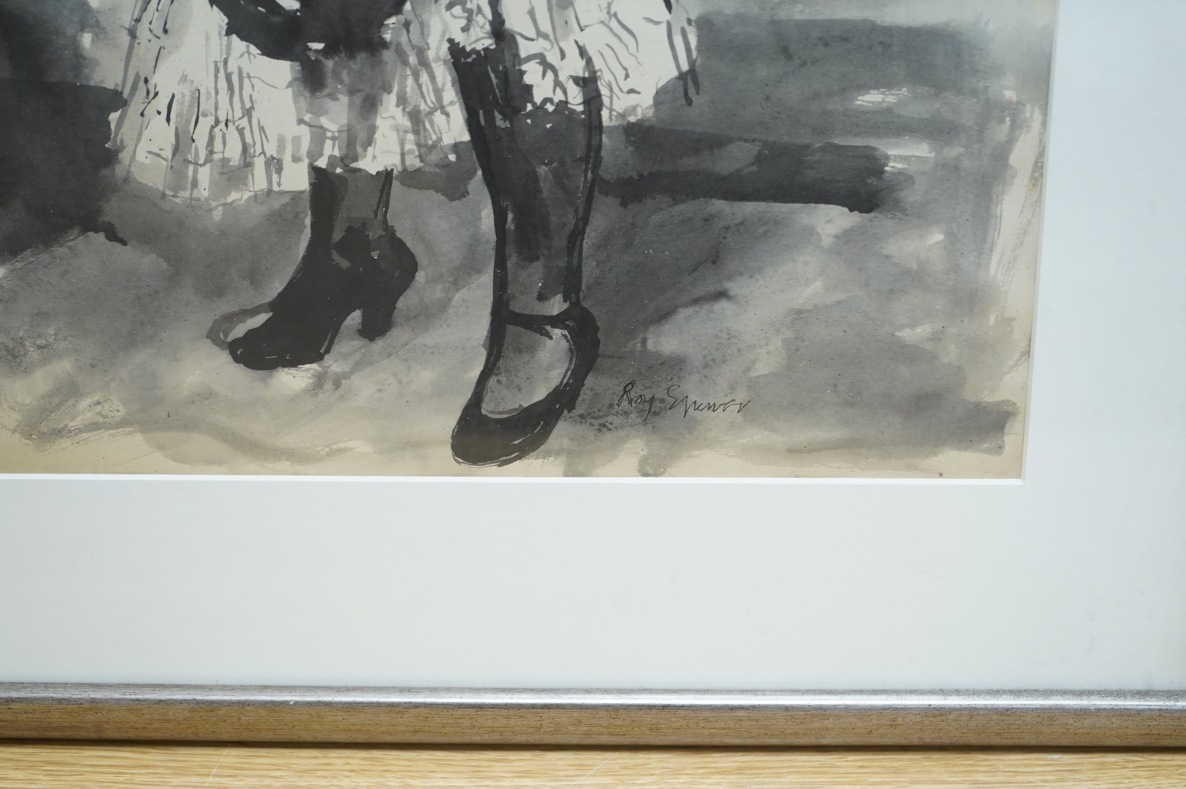 Roy Spencer (1918-2006), Study of a lady in costume, signed, monochrome ink and wash, 54 x 36cm